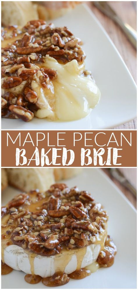 Baked Brie Recipes Easy Holiday Appetizers, Brie And Pecan Appetizer, Baked Brie Maple Pecan, Holiday Baked Brie Recipes, Caramel Baked Brie, Whipped Spreadable Brie, Essen, Pecan Pie Brie, Brown Sugar Brie Appetizer