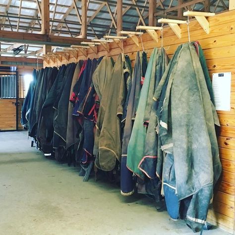 Stable Rug Storage, Feed And Tack Room Ideas, Saddle Pad Storage Ideas, Tack Room Design, Horse Tack Room Ideas, Western Tack Room, Stable Renovation, Feed Room Ideas Barn, Stable Organization