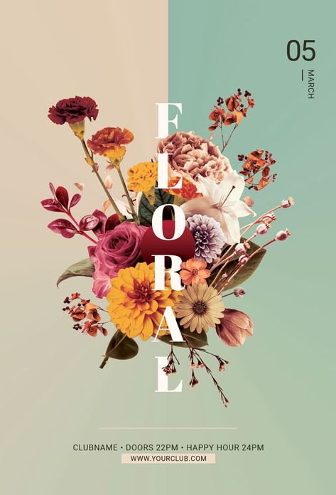 Spring Design Graphic, Event Poster Inspiration, Professional Flyer Design, Posters Conception Graphique, Floral Graphic Design, Floral Typography, Poster Design Layout, Nature Iphone Wallpaper, Flyer Design Layout