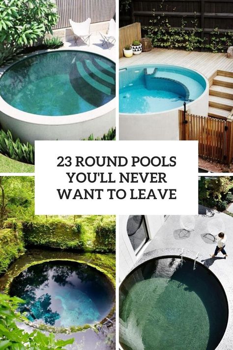 Plung Pools Small Backyards, Round Pools With Decks, Round In Ground Pool, Round Pools Inground, Round Above Ground Pool Landscaping, Plungie Original Pool Round, Round Inground Pool Ideas, Small Round Pool Ideas, Concrete Tank Pool