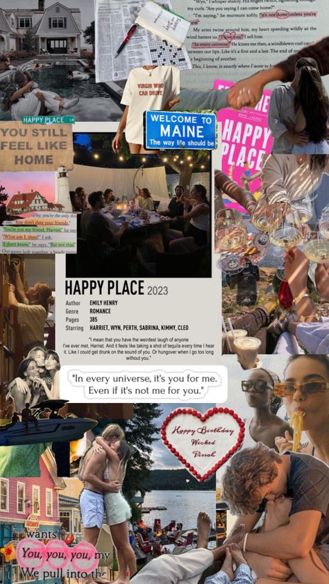 The Happy Place Emily Henry, Happy Place Book Aesthetic, My Happy Place Aesthetic, Happy Place By Emily Henry, Kindle Collage, Book Aethstetic, Emily Henry Happy Place, Happy Place Aesthetic, Happy Place Emily Henry Aesthetic