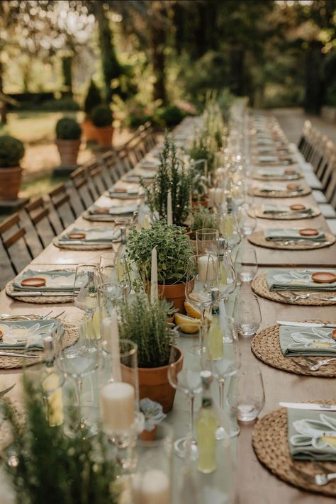 Simple Decor Wedding Reception, Minimal Wedding Theme, Rustic Chic Wedding Table Decor, Elegant Garden Wedding Reception, Wedding Colour Theme Ideas, Earthy Table Setting, June Wedding Table Decor, Italian Table Scape, Long Table Decor Wedding