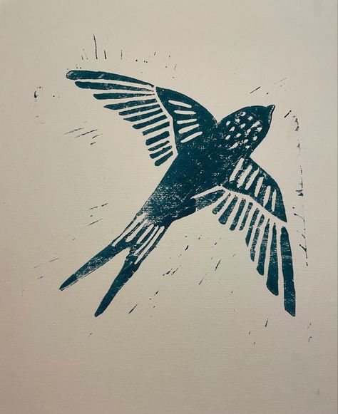 Linoprint Tattoo, Swallow Linocut, Swallow Design, Linocut Prints Birds, Folk Linocut, Lino Print Tattoo, Swallow Art, Small Linocut, Bird Linocut