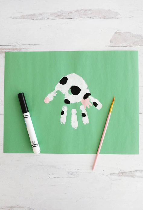 10 Handprint Animal Crafts That Kids Will Love! - Childhood Magic Cow Handprint, Hand Print Crafts For Kids, Handprint Animals, Hand Print Crafts, Print Crafts, School Glue, Handprint Craft, Handprint Crafts, Washable Paint