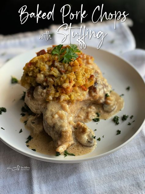 Baked Pork Chops With Stuffing, Pork Chops With Stuffing, Pork Chops And Stuffing, Recipes Using Pork Chops, Mushroom Soup Pork Chops, Baked Stuffed Pork Chops, Creamy Mushroom Gravy, Oven Pork Chops, Recipes Using Pork