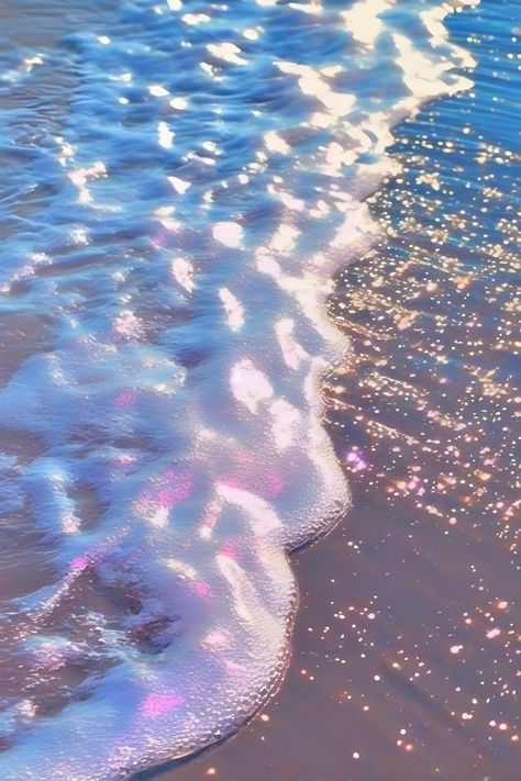 an artistic photo that is a close up of ocean waves. pink sparkles and glitter can be seen in the waves and sand. this is vaporware and mermaid core aesthetics Kawaii, Mermaidcore Aesthetic, Coconut Dream, Mermaid Cove, Water Aesthetic, Mermaid Aesthetic, Mermaid Dreams, Pretty Landscapes, Mermaid Life