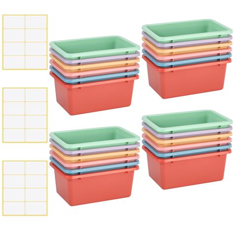 PRICES MAY VARY. Package include: you will get 24 pieces plastic storage containers, including 6 different colors and each color for 4 pieces; Attached with 15 sheets (120 pieces) self-adhesive label stickers for storage and organization Easy to storage: the multi purpose cubby storage bins for toys, snacks, arts and craft supplies, small books, personal supplies, suitable for classroom, office, home furniture; Store away easily with stackable design, or nest them together when not in use to sav Book Bins For Classroom, Preschool Office, Classroom Storage Bins, Cubby Storage Bins, Classroom Preschool, Cubby Bins, Stacking Bins, Bins Storage, 2023 School