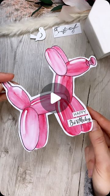 Katharina Tarta Crafts on Instagram: "I can’t remember when I got the last (real) balloon dog, but I always loved to watch people create them. It’s such a fun process. But creating a paper version was fun too 😁  Hope you like this fun shaped diy birthday card 😊🎈  #cardmaking #craftinspiration #diycards #handmadecards #diygreetingcards #cutecrafts #diybirthdaycard #papercrafts" Giant Birthday Card Diy, Birthday Card Balloons, Balloon Card, Watercolor Birthday Cards, 21st Birthday Cards, Dog Birthday Card, Homemade Birthday Cards, Watercolor Birthday, Balloon Dog