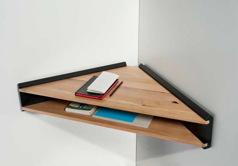 Fabriquer un bureau suspendu en angle Corner Desk Shelf, Cube Storage Bedroom, Small Corner Desk, Corner Writing Desk, Shelving Design, Wall Desk, No Way Out, Contemporary Chairs, Desk Shelves