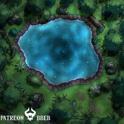 This is the first part of a phased map where the pool slowly vanishes. You can freely download it on our patreon :) Lake Map Art, Dnd World Map, Tabletop Rpg Maps, Patreon Logo, Map Background, Rpg Map, Lake Map, Dungeon Maps, D D Maps