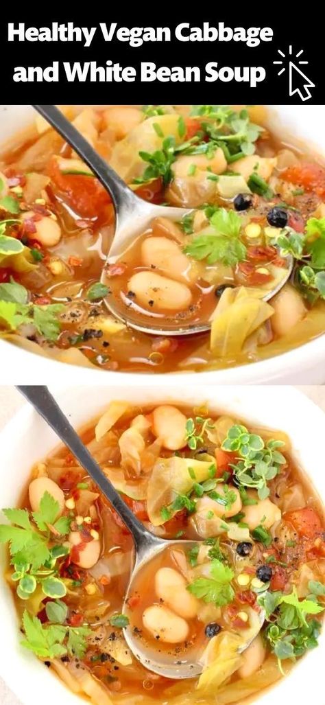 Vegetarian Cabbage Soup, Healthy Cabbage Soup, Vegan Cabbage, Cabbage Soup Diet Recipe, White Bean Soup Recipes, Cabbage Soup Diet, Bean Soup Recipes, Vegan Soup Recipes, Soup Diet