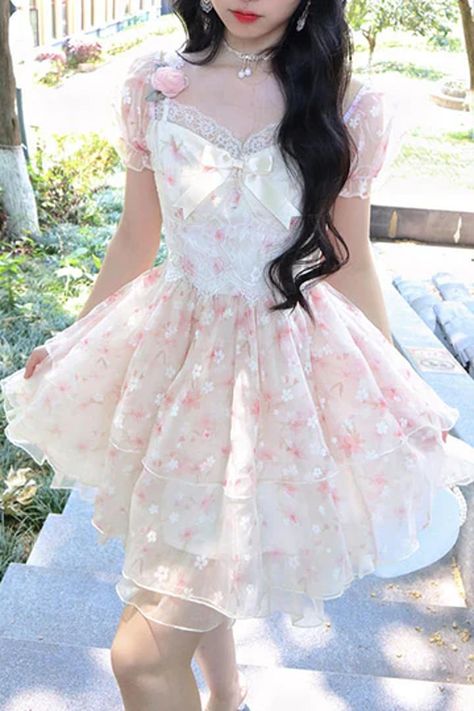 Cherry Blossom Short Dress, Floral Dress Aesthetic, Short Princess Dress, Valentines Dress, Floral Dress Outfits, Vintage Mini Dresses, Dresses Aesthetic, Coachella Valley, Vintage Floral Dress