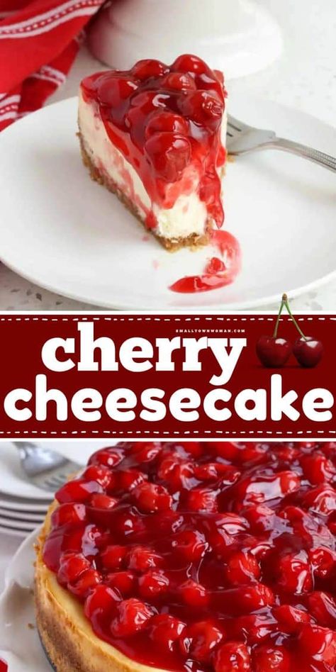 You'll love this easy cherry cheesecake! This best cheesecake recipe is a rich and creamy no fail New York Style Cherry Cheesecake with an easy three-ingredient graham cracker crust and a sweet cherry topping. Don't miss this! Easy No Bake Cherry Cheesecake, Easy Cherry Cheesecake, Cherry Cheesecake Recipe, Sweet Cherry Pie, No Bake Cherry Cheesecake, Cherry Topping, Cherry Cheesecake, Cheesecake Filling, Easy No Bake