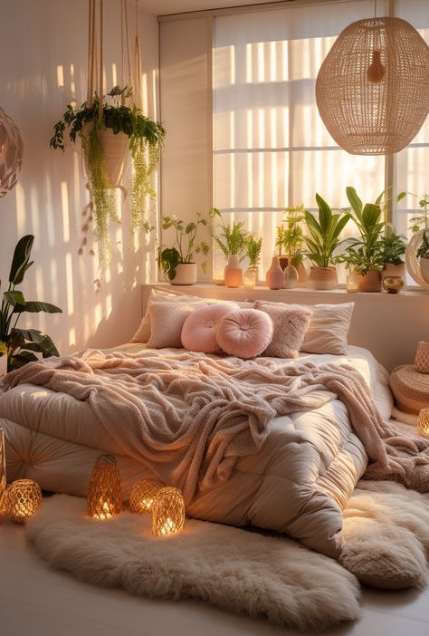 Bedroom decoration ideas, bedrooms for women are designed in a feminine, soft, cute style Coral And Pink Bedroom, Minimalist Bedroom Pink, Cozy Bedroom Pink, Coral Bedroom Ideas For Adults, Pink Boho Room, Cozy Feminine Bedroom, Womens Bedroom Ideas, Bedroom Pink, Peach Bedroom Ideas