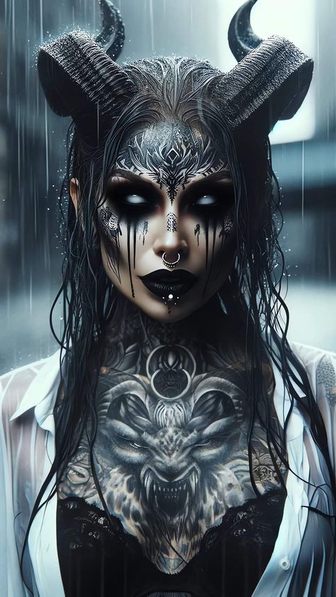 Demon Makeup, Female Demons, Demon Tattoo, Dark Art Photography, Gothic Fantasy Art, Tatuaje A Color, Dark Art Tattoo, Demon Art, Skull Wallpaper