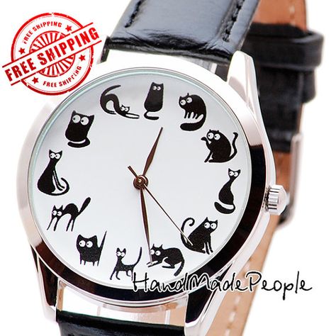 Cute Cats Wrist Watch Watch for Cats Lovers by HandMadePeople Funny Black Cats, Unique Watches Women, Birthday Presents For Girlfriend, Crazy Cat Lady Gifts, Cat Watch, Cat Lady Gift, Cat Items, Cute Black Cats, Girlfriend Birthday