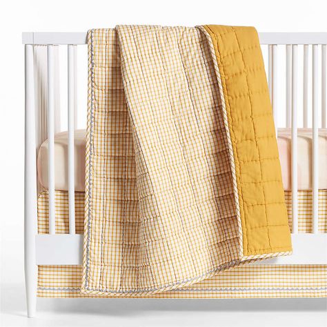 Yellow Windowpane Plaid Organic Cotton Baby Crib Skirt + Reviews | Crate and Barrel Baby Crib Quilt, Crib Bedding Boy, Baby Crib Bedding Sets, Boys Crib, Yellow Nursery, Quilted Baby Blanket, Organic Cotton Sheets, Crib Skirt, Organic Bedding