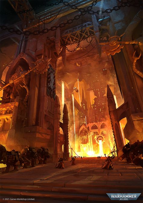 Dwarven Forge Concept Art, Warhammer 40k Environment Art, Hive City 40k, Fantasy Forge Concept Art, Forge Concept Art, Forge Aesthetic, Fantasy Forge, Dwarven Forge, Dark Heresy