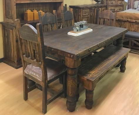 Western Homes, Western Furniture, Western Living Rooms, Table Sets, Dark Wax, Solid Wood Table, Rustic Table, Rustic Bedroom, Bedroom Furniture Sets