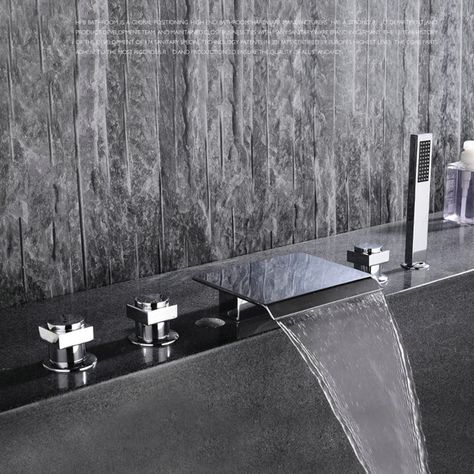 Modern Bathroom Tub Shower Waterfall Faucet Chrome Deck Mount Shower Tap Bath Mixer Taps, Bathroom Faucets Waterfall, Chrome Taps, Roman Tub Faucets, Bath Shower Mixer Taps, Waterfall Faucet, Roman Tub, Bath Mixer, Bath Taps