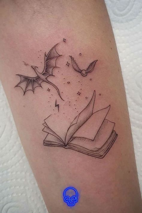 210+ Book Tattoo Designs For Literature Lovers (2022) - TattoosBoyGirl Thestral Tattoo, Harry Tattoos, Citate Harry Potter, Hp Tattoo, Bookish Tattoos, Tato Henna, Muster Tattoos, Inspiration Tattoos, Stylist Tattoos