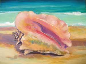 Conch Shell Painting, Seashore Paintings, Goldfish Art, Ocean Drawing, Beach Mural, Beachy Art, Shell Painting, Sea Creatures Art, Beach Art Painting