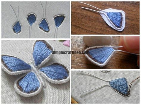 How to embroider butterfly wings Embroider Butterfly, Stumpwork Embroidery, Stump Work, Ribbon Embroidery Kit, Crazy Quilting, Embroidered Butterfly, 3d Butterfly, Brazilian Embroidery, Butterfly Embroidery