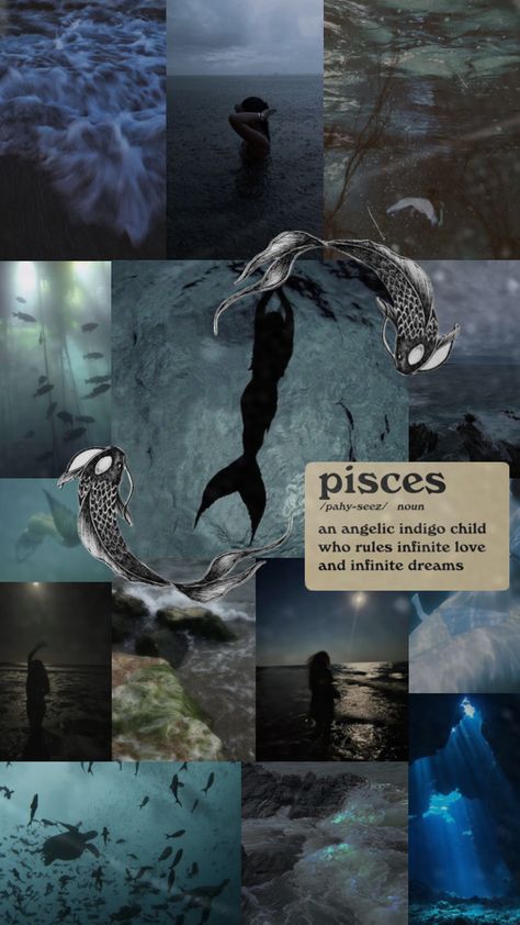 #pisces #piscesaesthetic #fyp #shufflefyp Pisces Core Aesthetic Dark, Pisces Collage Wallpaper, Pisces Astethic, Moon In Pisces Aesthetic, Lilith In Pisces Aesthetic, March Pisces Aesthetic, Pisces Vibes Aesthetic, Pisces Energy Aesthetic, Pisces Aesthetic Wallpaper Iphone