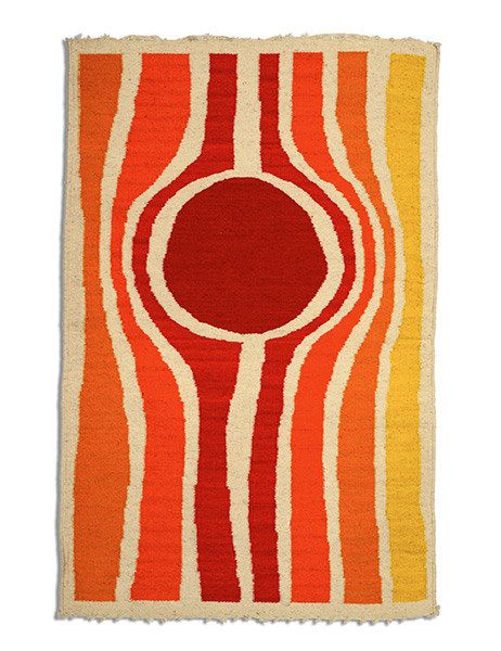 Preview ceramics, mosaics, tapestries, and wood carvings by Jerome and Evelyn Ackerman Photos | Architectural Digest -- Evelyn's Labyrinth handwoven wool tapestry, 1969. Evelyn Ackerman, Sleepy Jones, Modern Tapestries, Wool Tapestry, Latch Hook Rugs, Punch Needle Embroidery, Wood Carvings, Weaving Patterns, Patterned Carpet