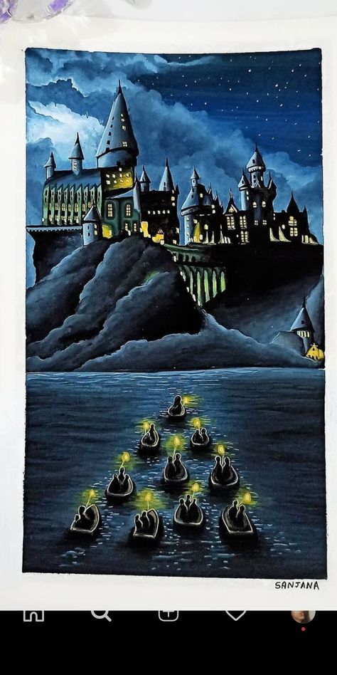 Harry Potter Hogwarts Painting, Hogwarts Canvas Painting, Hogwarts Drawing Ideas, Harry Potter Hogwarts Drawing, Hogwarts Acrylic Painting, Harry Potter Castle Painting, Harry Potter Acrylic Painting Easy, Hogwarts Art Draw, Hogwarts Sketch Castle