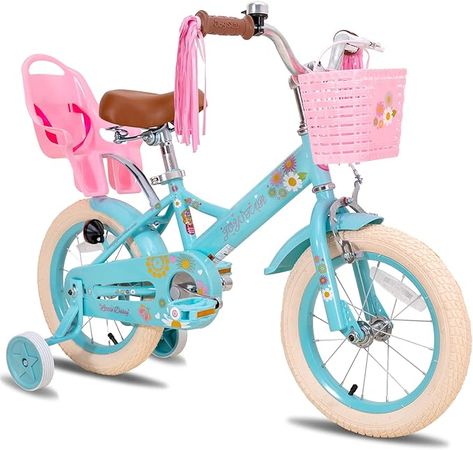 JOYSTAR Little Daisy Kids Bike for 2-7 Years Girls with Training Wheels & Front Handbrake 12 14 16 Inch Princess Kids Bicycle with Basket Bike Streamers Toddler Girl Bikes, Blue Pink White Toddler Girl Bike, Bicycle Training Wheels, Bicycle With Basket, Bike With Training Wheels, Bike With Basket, Kids Cycle, Toddler Bike, Kids Bike Helmet, Boy Bike