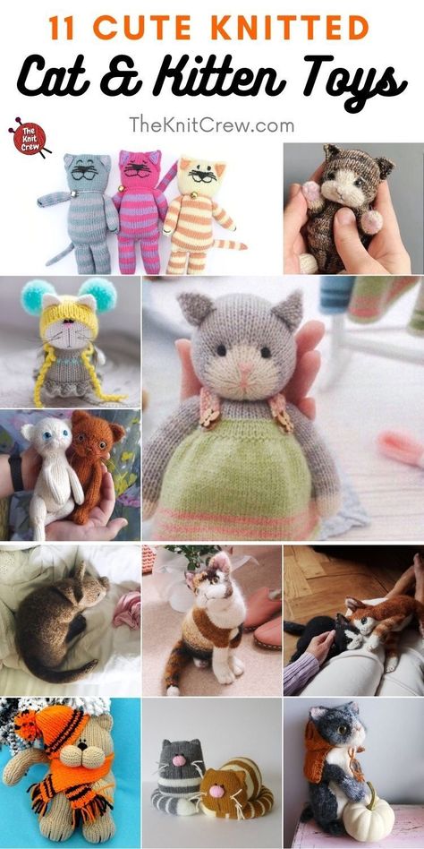 11 Cute Knitted Cat & Kitten Toys For Kids. Cute Knitted Cat & Kitten Toys For Kids curated by The Knit Crew. Knitted Kitty Pattern, Knitted Kitten Pattern Free, Knitted Cats And Kittens Free Patterns, Free Knitted Cat Toy Patterns, Knitted Cat Toys Free Pattern, Knitted Cat Pattern Free, Cat Knitting Pattern Free, Free Knitting Patterns Toys Easy, Knit Cat Pattern