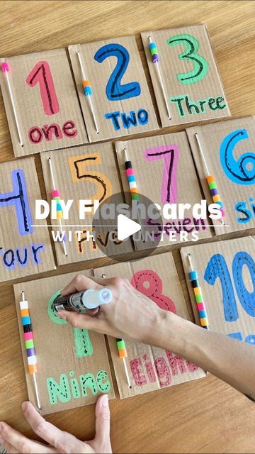 1.6M views · 64K likes | Stephanie & Katrina | Crafty Moms on Instagram: "DIY FLASH CARDS - ERASABLE 🔢 You asked for this new version and we really hope you enjoy this new video! Of course we have flash cards at home but our kids are no longer interest on using them so we decided to create our own flash cards with a twist! 🤩 we made one before with drawings of fruits and veggies but many of you told us that you can’t draw, so this time we decided to use beads and a yarn cord as counters so kids can count them and trace the numbers accordingly. They will practice number recognition and improve their writing skills at the same time 💫   This activity will definitely help them learn the numbers in a more engaging way by tracing them. The great thing about these homemade cards is that they a Number 1 Crafts Preschool, Number Counting Activities Preschool, 1 To 10 Numbers Activities, How To Make Flash Cards, Flash Card Ideas, Pre Nursery Activities, Flash Cards Diy, Diy Flashcards, Teaching Aids For Maths