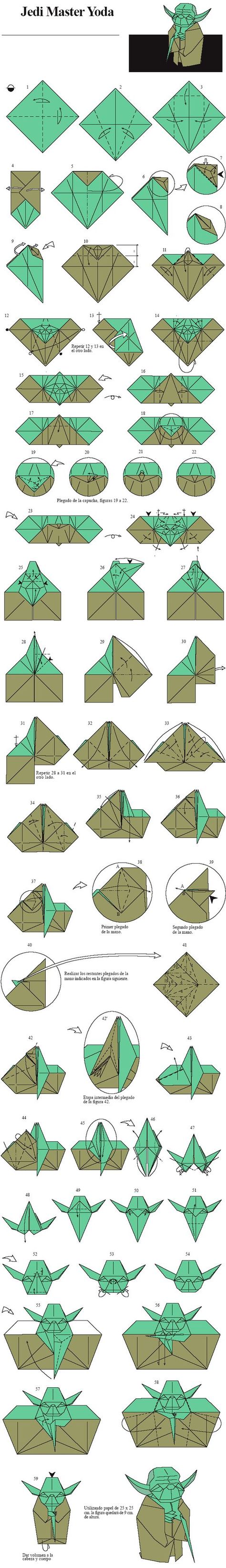 Origami Jedi Master Yoda // Designed by Fumiaki Kawahata: Origami Yoda Instructions, Star Wars Origami, Jedi Master Yoda, Origami Yoda, Origami Paper Folding, Origami Diagrams, Paper Wings, Master Yoda, Origami And Kirigami