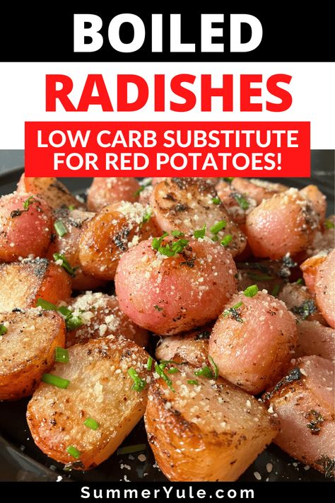 My boiled radishes recipe is a simple keto side dish that tastes like new potatoes. When you boil radishes, they get milder as they cook, and lose some of their sharpness and bitter flavor. Learn how long to boil radishes and how to know when radishes are cooked. I love to serve boiled radish with chicken, pork, or beef for an easy weekday dinner idea. Boiled Radishes Like Potatoes, Cooked Radishes Like Potatoes, Ways To Cook Radishes, Mashed Radishes Keto, Keto Radish Potatoes, Recipes For Radishes, Cooked Radish Recipes, Boiled Radishes, Keto Radish Recipes