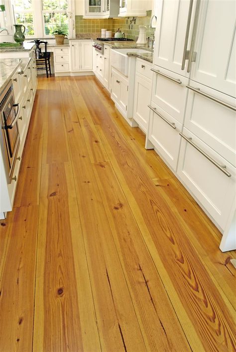 Heart Pine is a true American classic. With its warm patina and rich colors, ranging from pumpkin and amber to darker, more modern hues - discover the difference in Carlisle Heart Pine wide plank flooring. #heartpine #wideplank #woodflooring Parquet Flooring Kitchen, Pine Decor, Acacia Hardwood Flooring, Heart Pine Floors, Pine Wood Walls, Pine Wood Flooring, Wide Plank Floors, Hardwood Floors In Kitchen, Pine Flooring