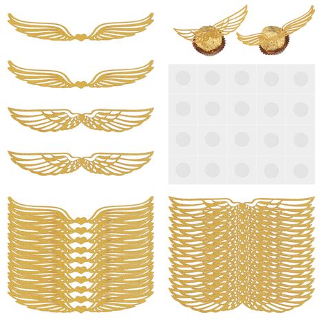 Bestomrogh 50Pcs Golden Glitter Wings Chocolate Decoration,Gold Snitch Wings Wizard Party Chocolate Decoration Cupcake Toppers Gold Wings Decor Cupcake Toppers : Amazon.co.uk: Toys & Games Golden Snitch Wings, Gold Snitch, Wings Decoration, Adult Halloween Party Decorations, Wings Decor, Halloween Birthday Party Decorations, Chocolate Decoration, Wizard Party, Frame Props