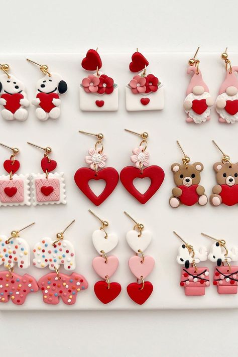 Sneak peek of some of the Valentine’s earrings designs Image Credit :- wildhoneyclay Polymer Clay Earrings Valentines, Valentine’s Day Earrings, Valentines Day Clay Earrings, Valentines Clay Earrings, Clay Earrings Design, Clay Valentine, Valentines Day Earrings, Diy Gifts To Sell, Valentine Earrings