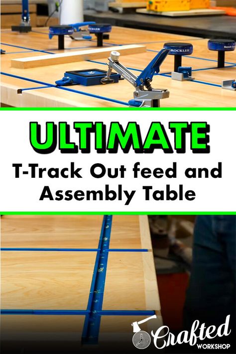 Assembly Table Woodworking, T Track Ideas, T Track Workbench Ideas, Table Saw Cabinet, Woodworking Assembly Table, Outfeed Table, Air Hose Reel, Portable Workbench, Building A Workbench