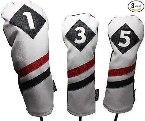 Amazon.com : Majek Retro Golf Headcovers White Red and Black Vintage Leather Style 1 3 5 Driver and Fairway Head Covers Fits 460cc Drivers Classic Look : Sports & Outdoors Retro Golf, Golf Club Headcovers, Golf Headcovers, Golf Club Head Covers, New Era Snapback, Classic Golf, Golf Head Covers, Club Fits, Vintage Golf