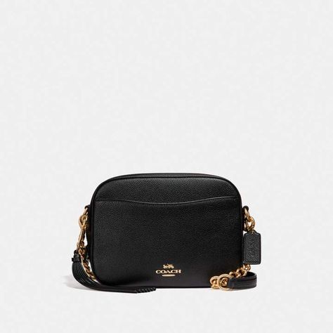 Coach Camera Bag Coach Bags Black, Coach Camera Bag, Black Coach Purse, Purse Game, Dream Bag, Camera Aesthetic, Leather Camera Bag, Polished Pebble, Black Cross