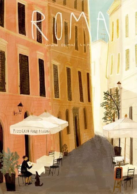 Roma ~ Oamul Lu Oamul Lu, Italy Illustration, Postal Vintage, Retro Travel Poster, Travel Illustration, Vintage Travel Posters, Illustration Inspiration, Vintage Travel, Travel Posters