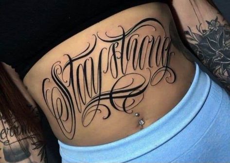 Stomach Script Tattoo Women, Writing Stomach Tattoos, Stomach Tatoos Woman, Stomach Script Tattoo, Blessed Stomach Tattoo, Script Stomach Tattoo, Stomach Writing Tattoo, Stomach Tattoos Lettering, Stomach Lettering Tattoo Women