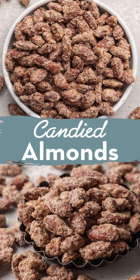 Candied almonds from Live Well Bake Often are perfect for gifting but can also be enjoyed atop salads, yogurt, and more. Easy to make and just 6 ingredients! These are easy to make and taste delicious! Try this recipe today! Holidays Snacks, Candied Almonds Recipe, Cinnamon Sugar Almonds, Candy Almonds Recipe, Live Well Bake Often, Pea Snacks, Almonds Recipe, Spiced Almonds, Awesome Appetizers