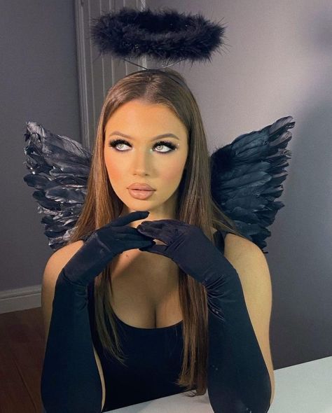 College Halloween, Halloween Costume Ideas, Wearing Black, Costume Ideas, Angel Wings, Halloween Costume, Halloween Costumes, Gloves, Angel