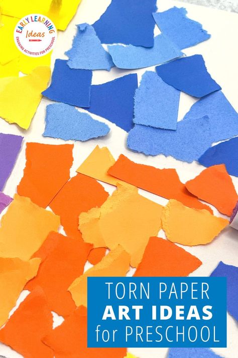 Looking for fun and creative torn paper art ideas that are fun , easy to prep, and cheap? Check out these tearing paper art for kids & ripped paper process art projects. These fine motor activities are perfect for your kids in preschool, kindergarten, pre-k, and special education and they are great for building hand strength. Tap to learn more, & find the best tearing paper art activities for your preschool art center or fine motor center. Pre Kindergarten Art Projects, Three Year Old Art Projects, Vpk Art Activities, Tk Art Project, Easy Preschool Arts And Crafts, Processed Art For Preschoolers, Pre K Crafts Easy, Pre K Art Projects, Pre K Art