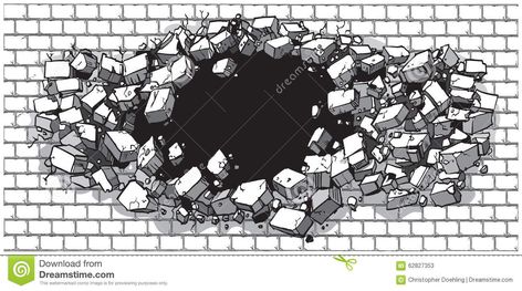 Hole Breaking Through Wide Brick Wall. Illustration about demolition, block, crash, cinder, impact, explosion, break, crack, fragment, destroy, graphic, demolish, freedom - 62827353 Brick Wall Drawing, Cinder Block Walls, Red Brick Wall, Cartoon Clip, Egyptian Tattoo, Graffiti Style Art, Wall Tattoo, Wall Drawing, Cinder Block