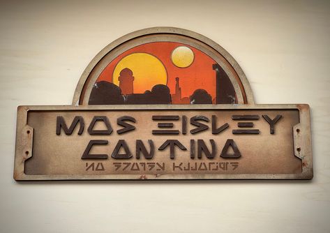 Mancave Office Ideas, Mos Eisley Cantina, Vermont House, Tiki Bar Signs, Fantasy Star, Poplar Plywood, Mos Eisley, Star Wars Room, Nintendo World