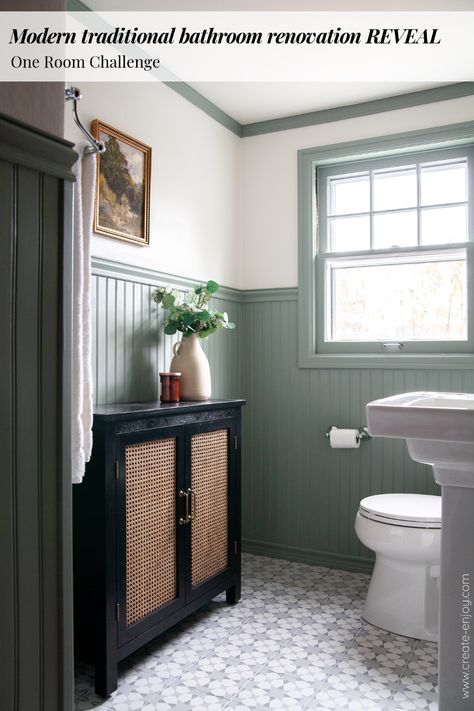 Small Historic Bathroom Remodel, Colonial House Bathroom Remodel, Bathroom Vanity With Wood Countertop, Colonial Bathroom Design, Green Cottage Bathroom, Tudor Bathroom, Parents Bathroom, Historic Bathroom, Colonial Bathroom