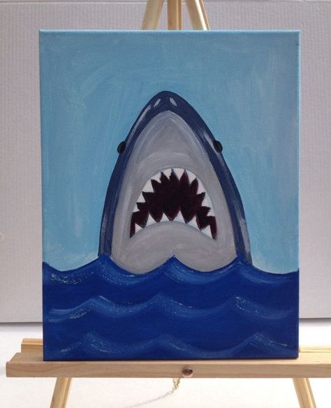 Kids Canvas Painting, Shark Painting, Kids Nursery Art, Painting School, Kids Canvas Art, Cute Canvas Paintings, Easy Canvas Art, Kids Canvas, Easy Canvas Painting